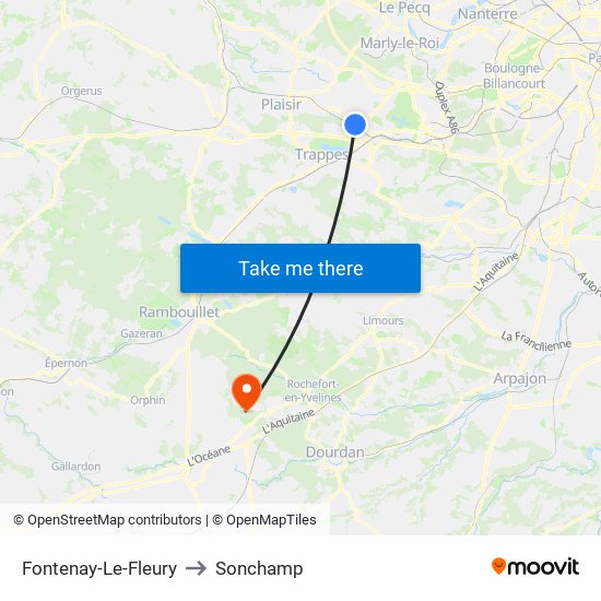 Fontenay-Le-Fleury to Sonchamp map