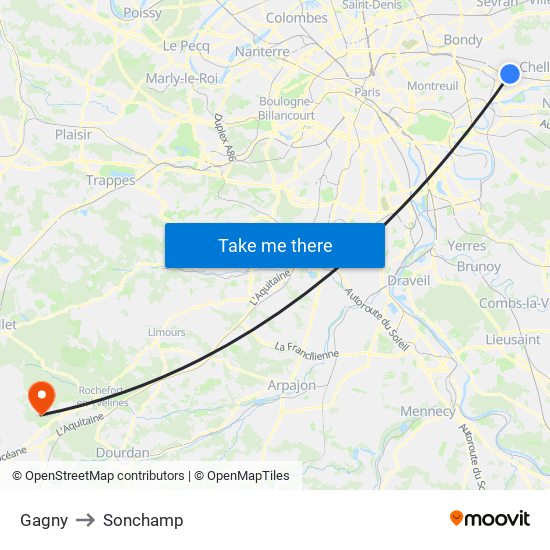 Gagny to Sonchamp map