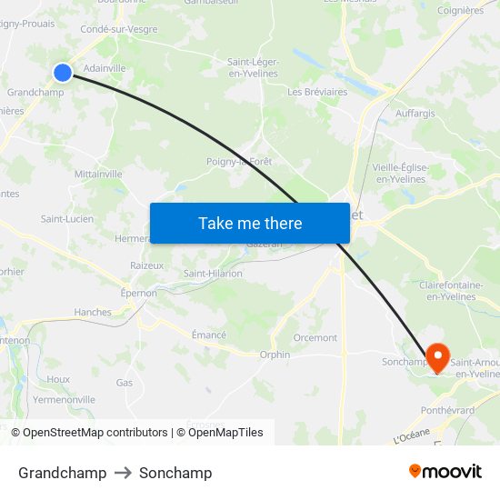 Grandchamp to Sonchamp map