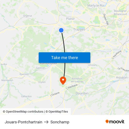 Jouars-Pontchartrain to Sonchamp map