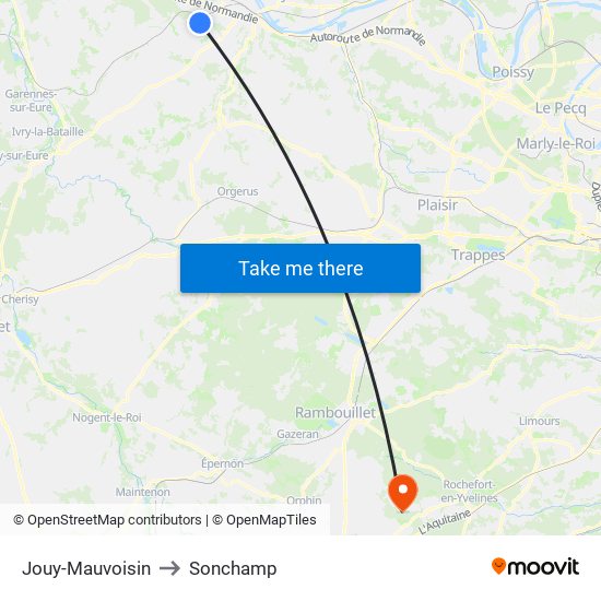 Jouy-Mauvoisin to Sonchamp map