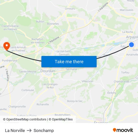 La Norville to Sonchamp map