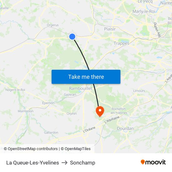 La Queue-Les-Yvelines to Sonchamp map