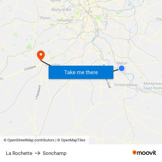 La Rochette to Sonchamp map