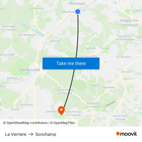 La Verriere to Sonchamp map