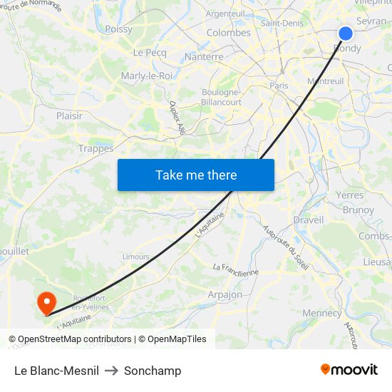 Le Blanc-Mesnil to Sonchamp map