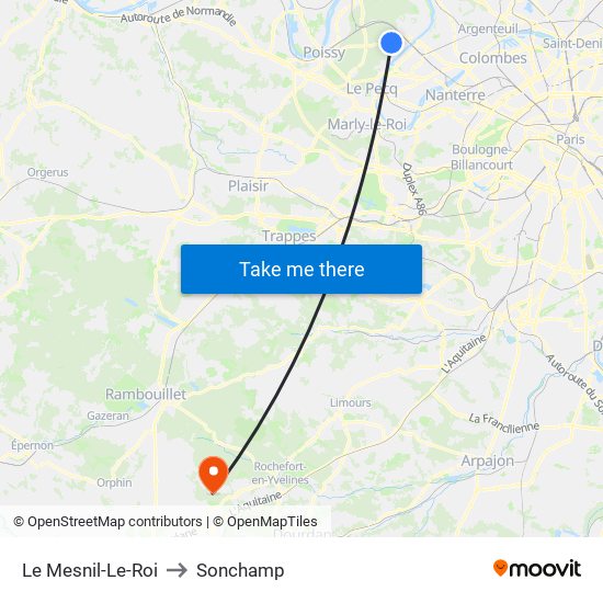 Le Mesnil-Le-Roi to Sonchamp map