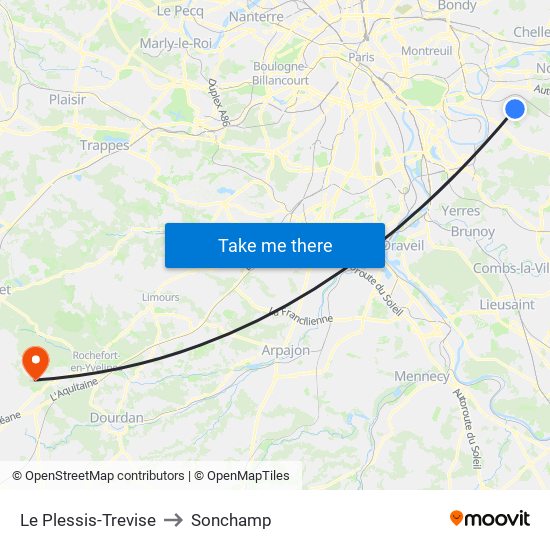 Le Plessis-Trevise to Sonchamp map