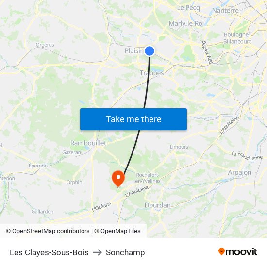 Les Clayes-Sous-Bois to Sonchamp map