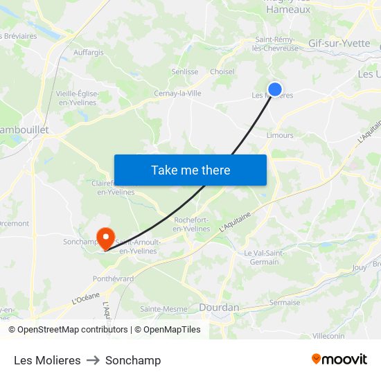 Les Molieres to Sonchamp map