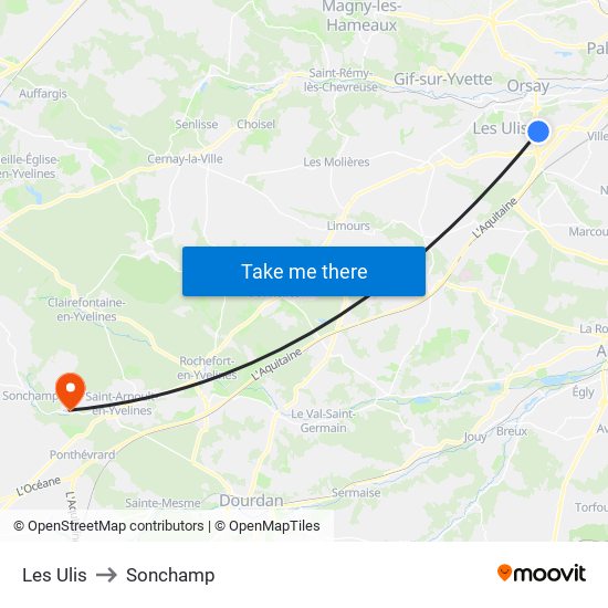 Les Ulis to Sonchamp map