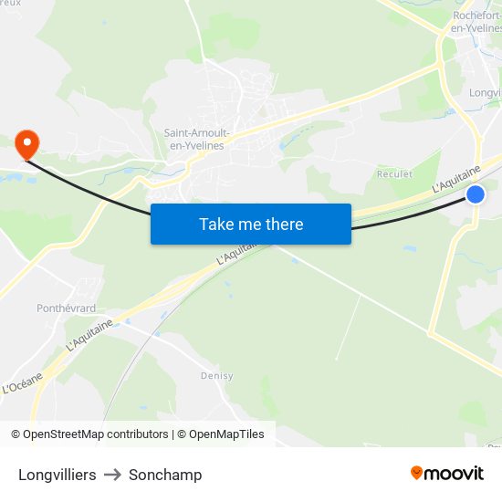 Longvilliers to Sonchamp map
