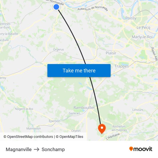 Magnanville to Sonchamp map