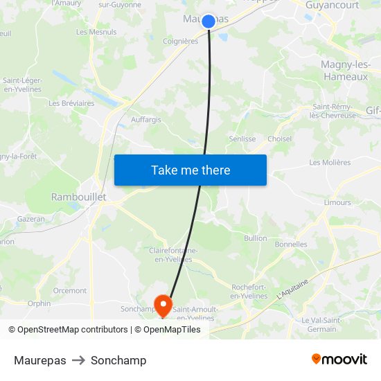Maurepas to Sonchamp map