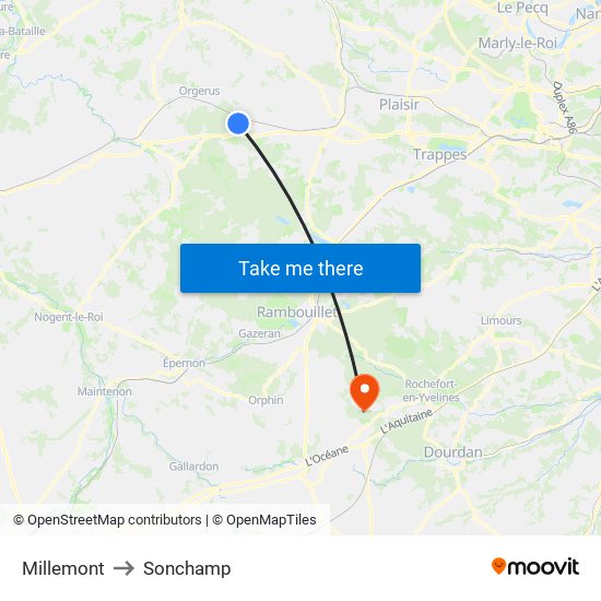 Millemont to Sonchamp map