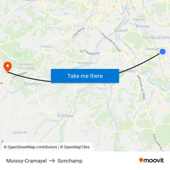 Moissy-Cramayel to Sonchamp map