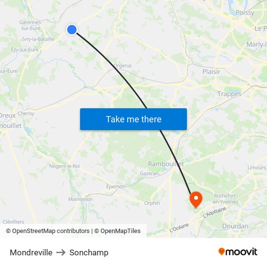 Mondreville to Sonchamp map