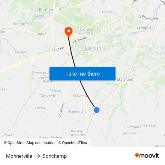 Monnerville to Sonchamp map