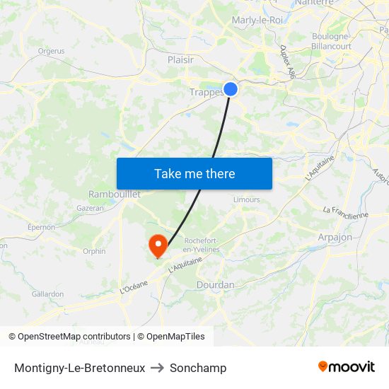 Montigny-Le-Bretonneux to Sonchamp map