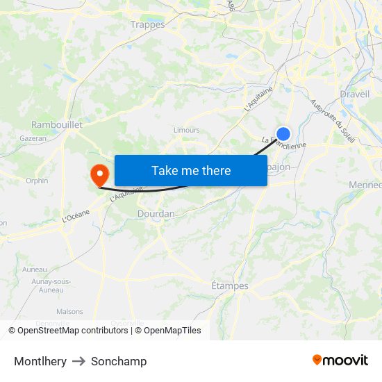 Montlhery to Sonchamp map