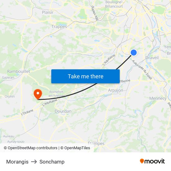 Morangis to Sonchamp map