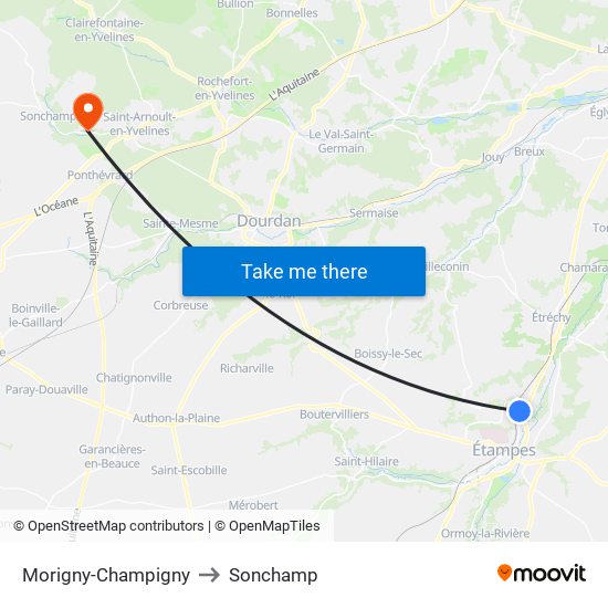 Morigny-Champigny to Sonchamp map
