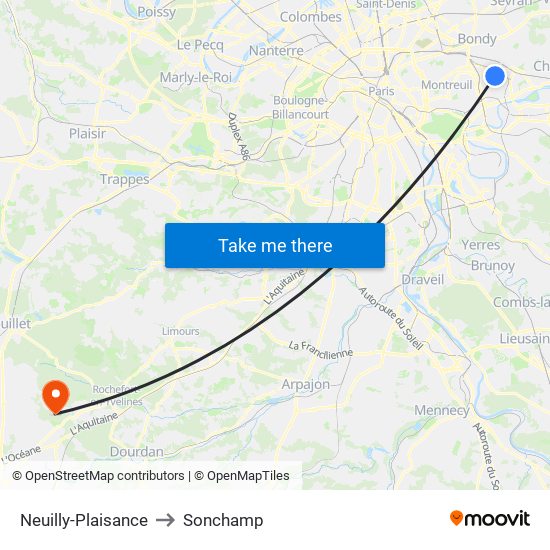 Neuilly-Plaisance to Sonchamp map