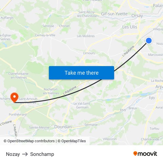 Nozay to Sonchamp map