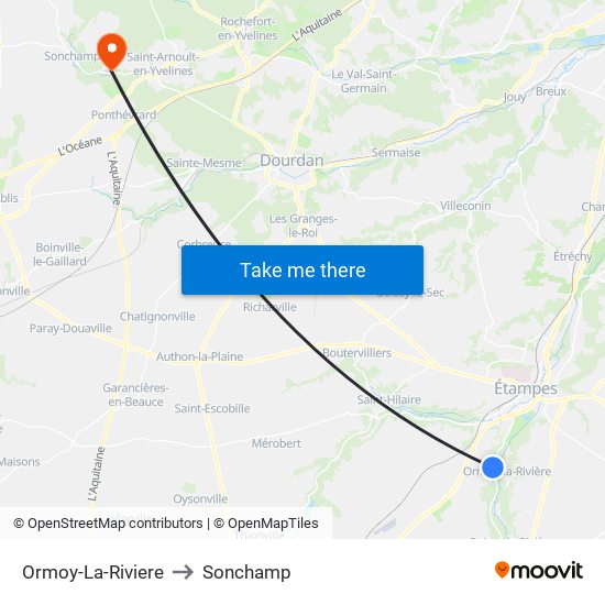 Ormoy-La-Riviere to Sonchamp map