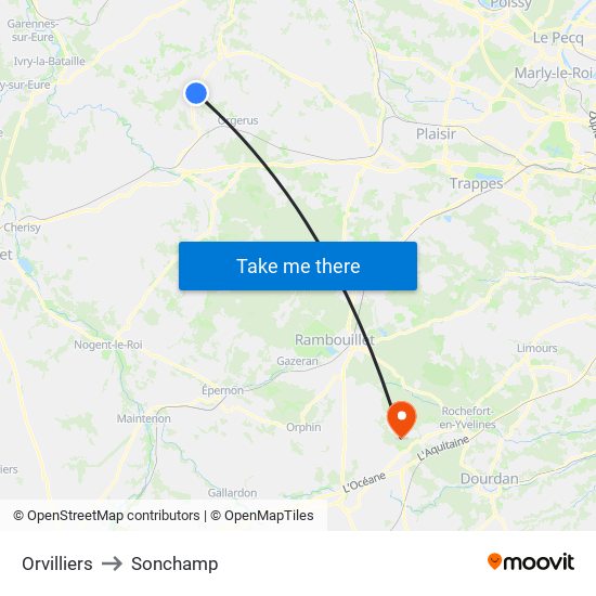 Orvilliers to Sonchamp map