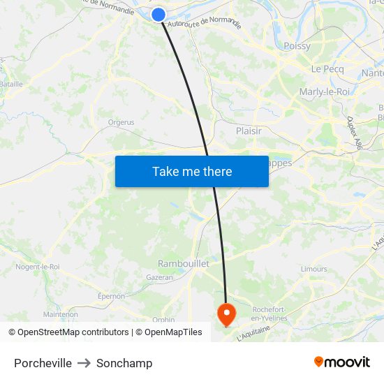 Porcheville to Sonchamp map