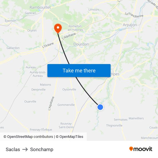 Saclas to Sonchamp map