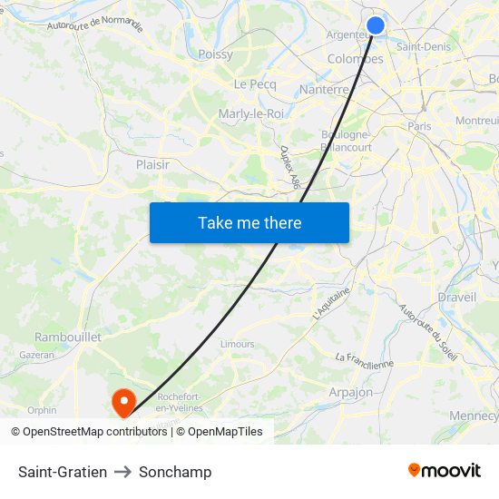 Saint-Gratien to Sonchamp map