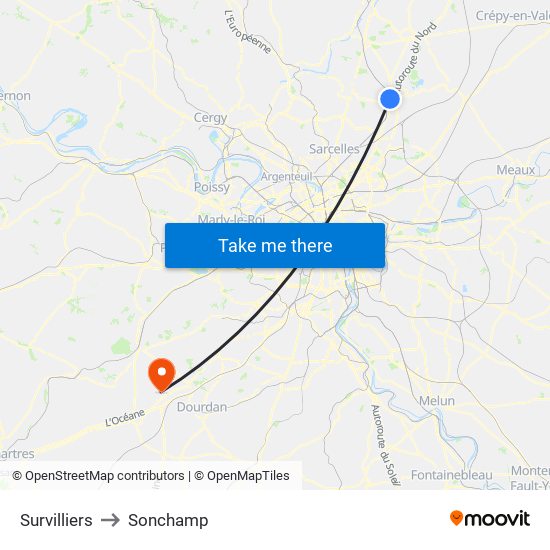 Survilliers to Sonchamp map