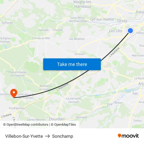 Villebon-Sur-Yvette to Sonchamp map