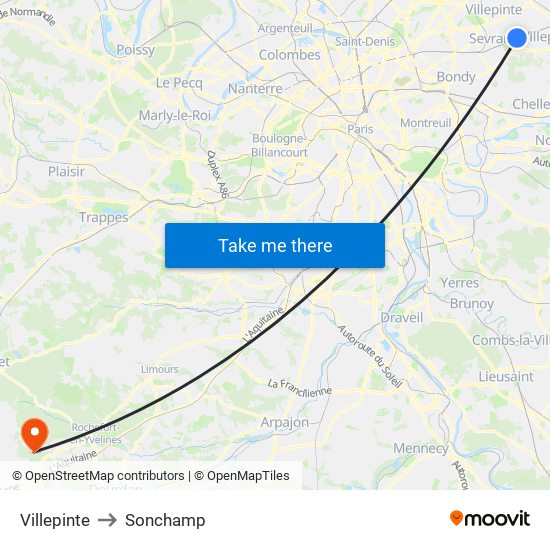 Villepinte to Sonchamp map