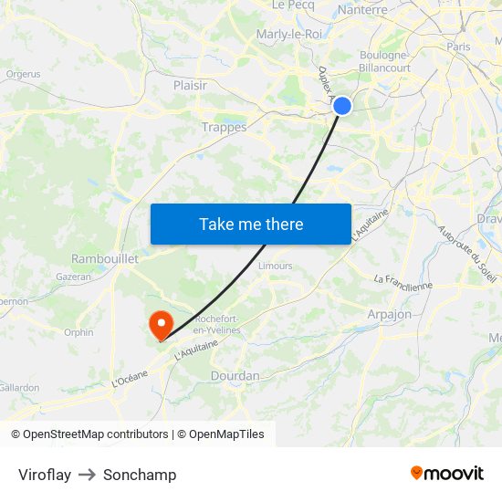 Viroflay to Sonchamp map