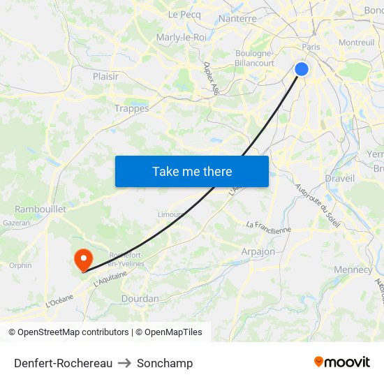 Denfert-Rochereau to Sonchamp map