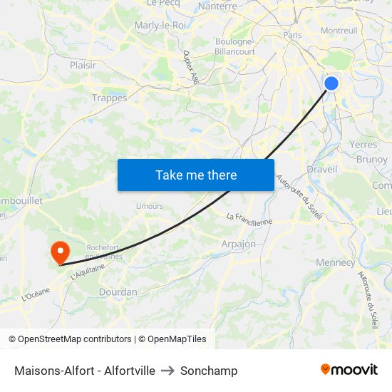 Maisons-Alfort - Alfortville to Sonchamp map
