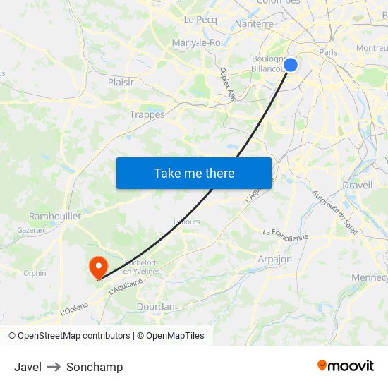 Javel to Sonchamp map