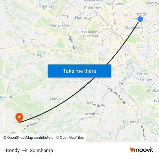 Bondy to Sonchamp map
