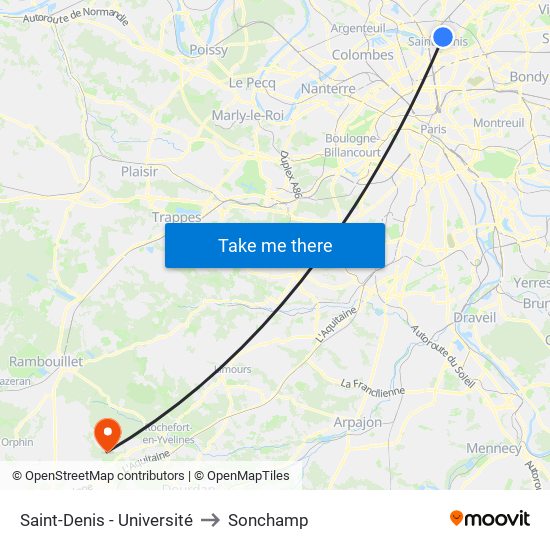 Saint-Denis - Université to Sonchamp map