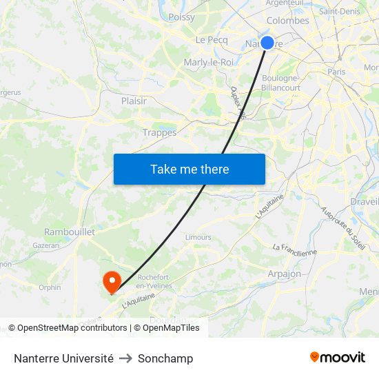 Nanterre Université to Sonchamp map