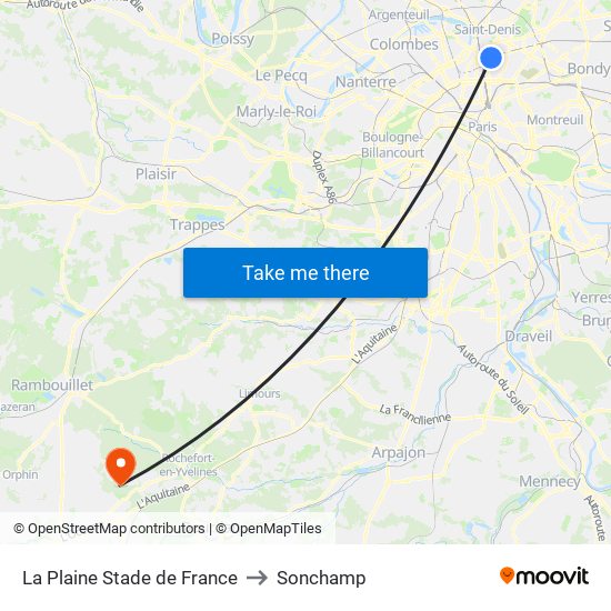 La Plaine Stade de France to Sonchamp map