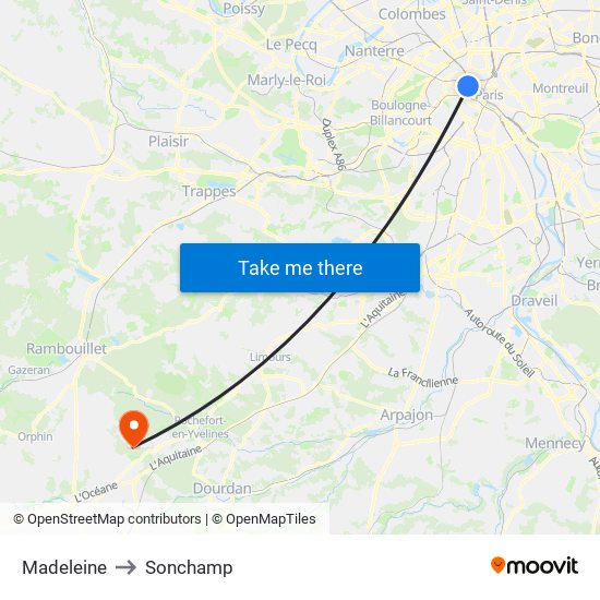 Madeleine to Sonchamp map