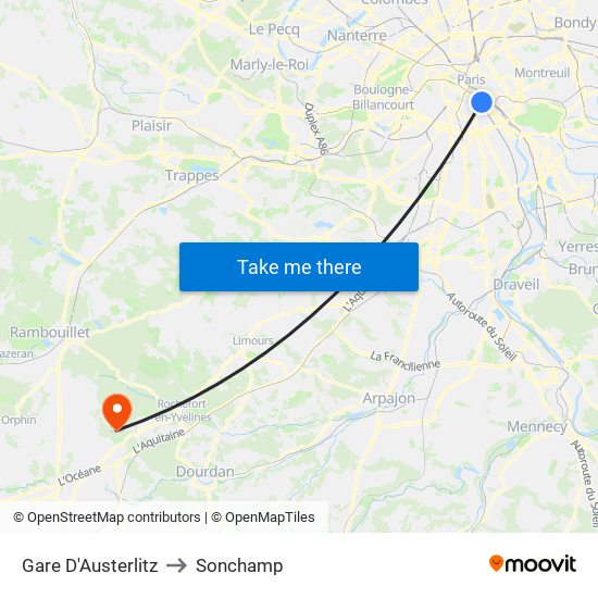 Gare D'Austerlitz to Sonchamp map