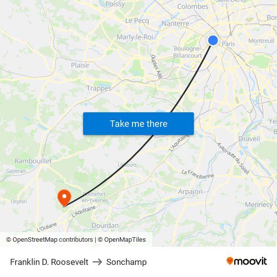 Franklin D. Roosevelt to Sonchamp map