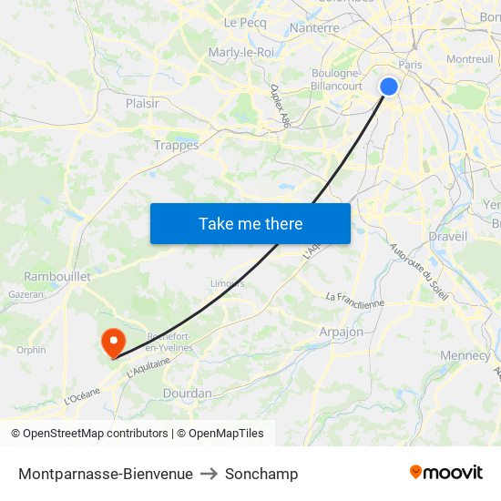 Montparnasse-Bienvenue to Sonchamp map