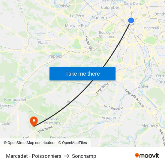 Marcadet - Poissonniers to Sonchamp map