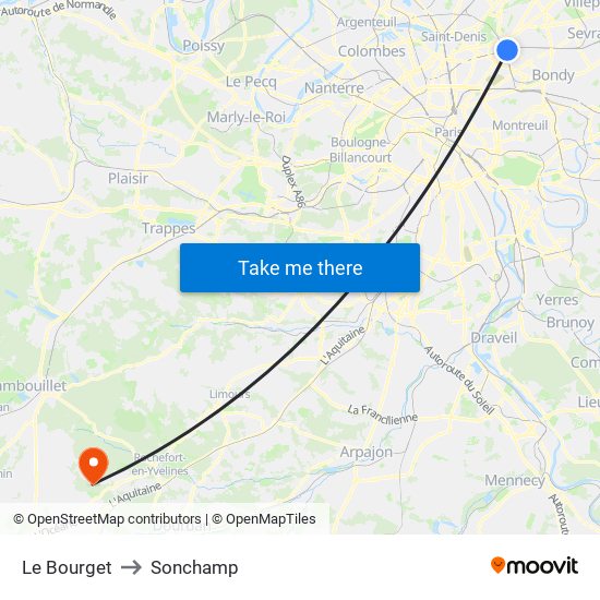 Le Bourget to Sonchamp map